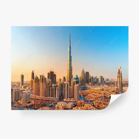 Fotomural amanecer sobre Dubai: horizonte icónico con Burj Khalifa – Pixers®