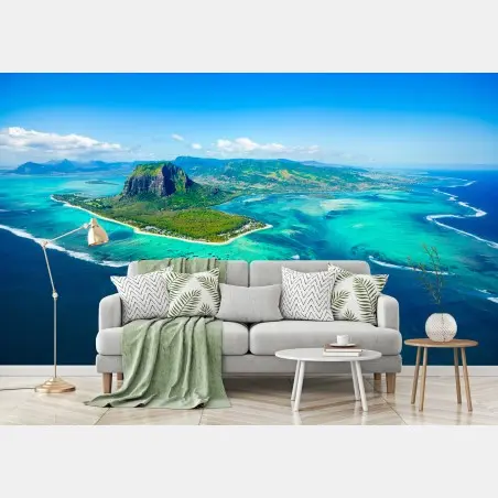 Fotomural panorama aéreo de Le Morne Brabant, Mauricio – Pixers®