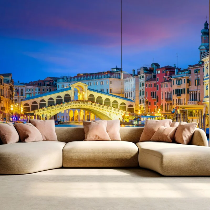 Fotomural panorámica del puente de Rialto, Venecia al crepúsculo