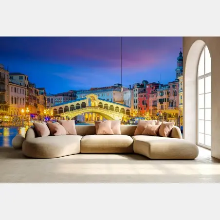 Fotomural panorámica del puente de Rialto, Venecia al crepúsculo – Pixers®