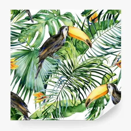 Fotomural tucanes y hojas tropicales en acuarela – Pixers®