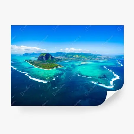 Fotomural panorama aéreo de Le Morne Brabant y laguna turquesa – Pixers®