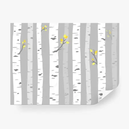 Fotomural bosque de abedules minimalista con hojas amarillas – Pixers®