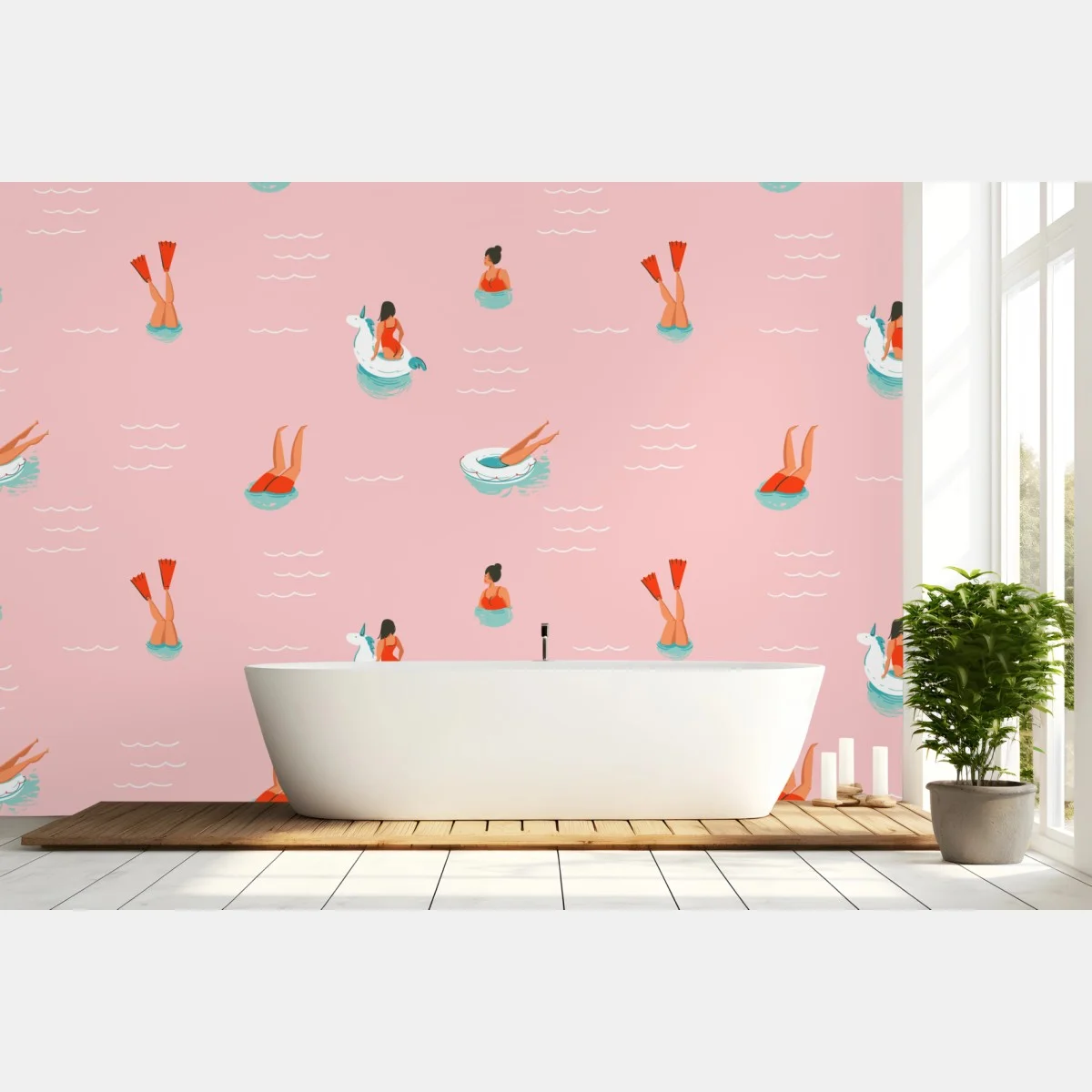 Fotomural estampado veraniego de piscina con flotadores y mujeres – Pixers® Fotomural estampado veraniego de piscina con flotadores y mujeres – Pixers®