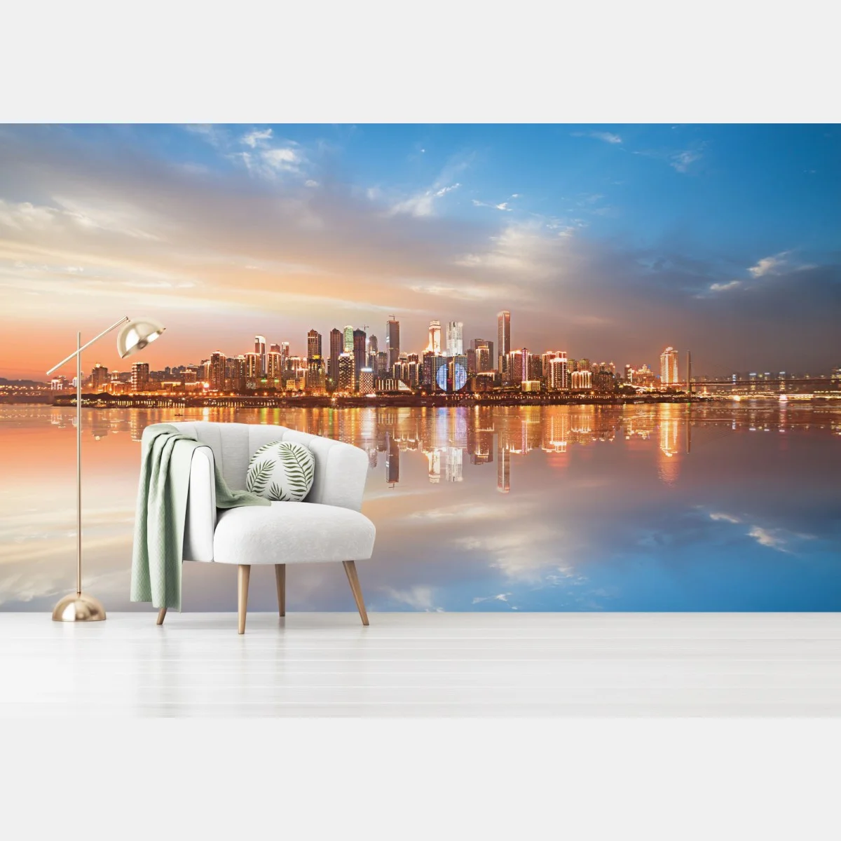 Fotomural horizonte urbano reflejado al atardecer – Pixers® Fotomural horizonte urbano reflejado al atardecer – Pixers®