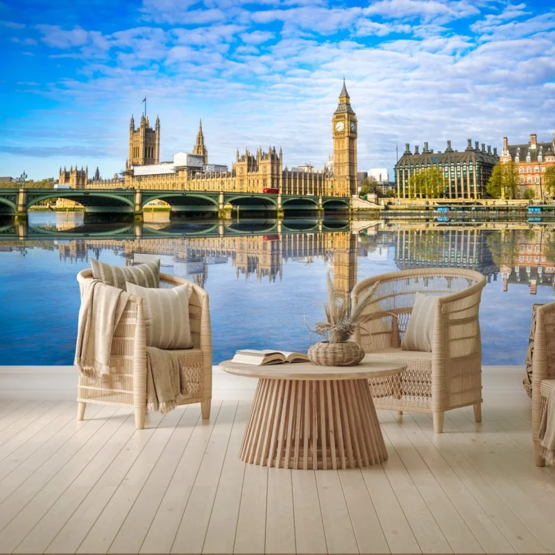 Fotomural paisaje de Londres con el Big Ben reflejado