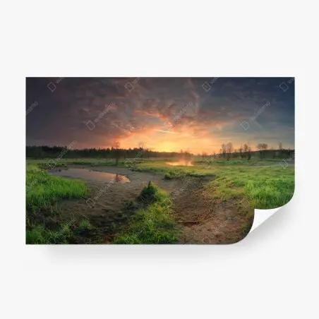 Fotomural puesta de sol sobre el humedal tranquilo – Pixers®