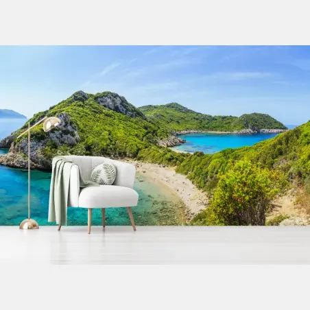 Fotomural bahía escondida de aguas turquesas y acantilados verdes – Pixers®