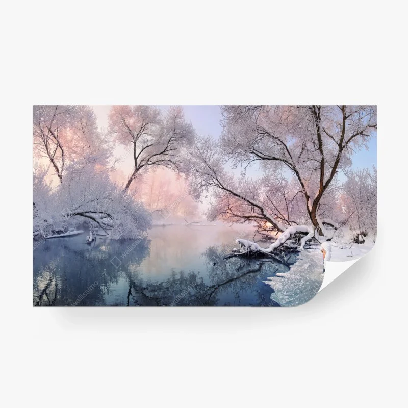 Fotomural amanecer nevado junto al río