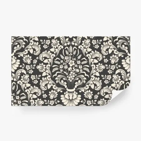 Fotomural motivo damasco floral en tonos crema y gris oscuro – Pixers®