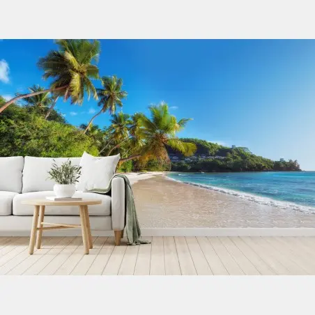 Fotomural playa tropical con palmeras y mar turquesa – Pixers®