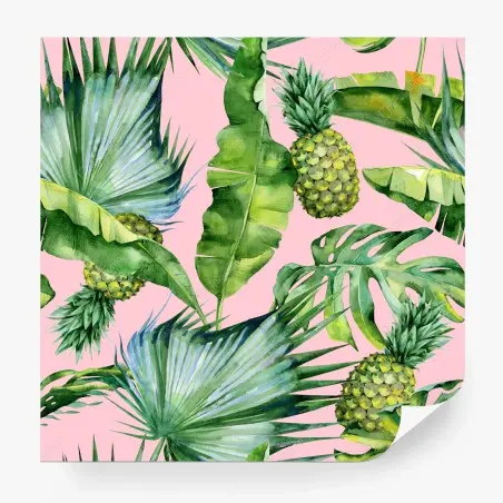 Fotomural diseño tropical acuarelado de piñas y hojas verdes – Pixers®