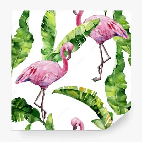 Fotomural estampa tropical de flamencos en acuarela – Pixers®