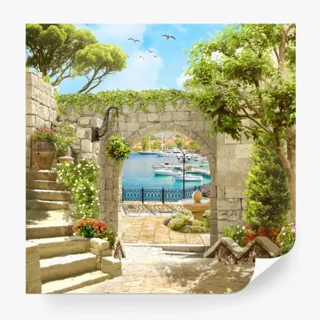 Fotomural rincón mediterráneo junto al puerto – Pixers®