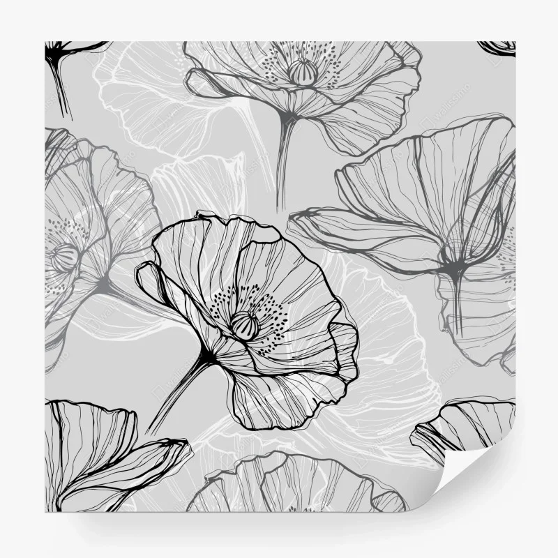 Fotomural estampado de amapolas en líneas minimalistas