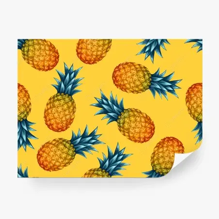 Fotomural diseño tropical de piñas sobre fondo amarillo – Pixers®