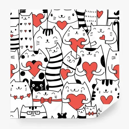 Fotomural patrón de gatos con corazones – Pixers®
