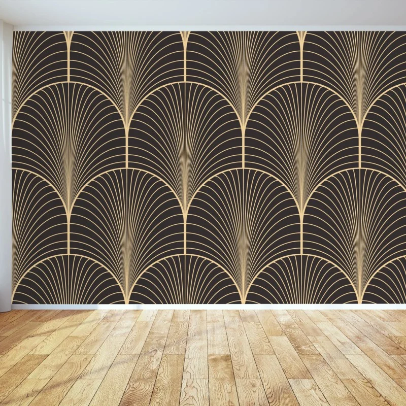 Fotomural patrón art déco dorado sobre fondo negro