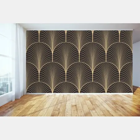 Fotomural patrón art déco dorado sobre fondo negro – Pixers®