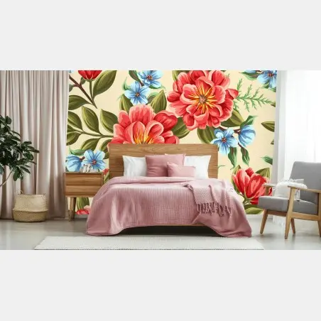 Fotomural estampado floral en acuarela sobre fondo beige – Pixers®