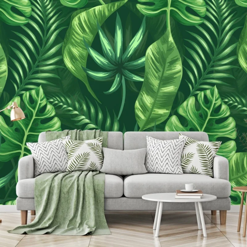 Fotomural estampado tropical de hojas verdes