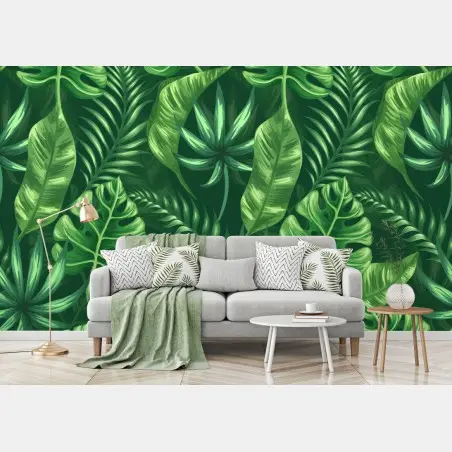 Fotomural estampado tropical de hojas verdes – Pixers®