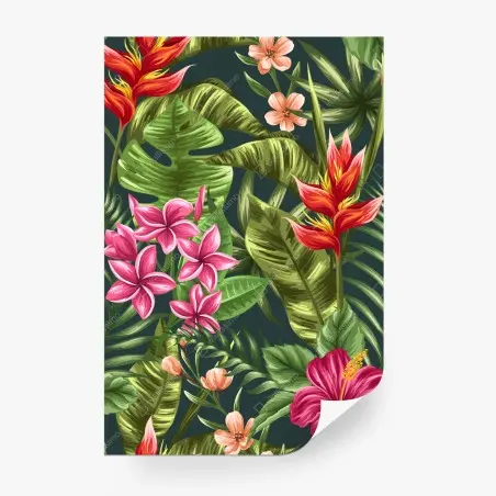 Fotomural diseño floral tropical con hibisco y plumeria – Pixers®