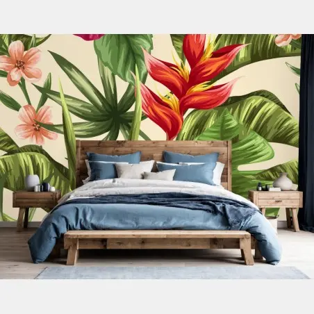 Fotomural diseño tropical con plumerias e hibiscos – Pixers®