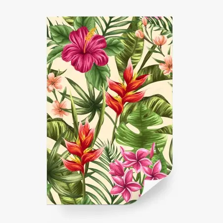 Fotomural diseño tropical con plumerias e hibiscos – Pixers®