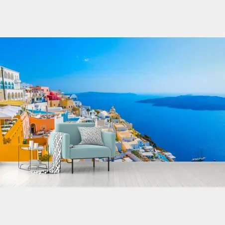 Fotomural panorama de Santorini sobre la caldera – Pixers®