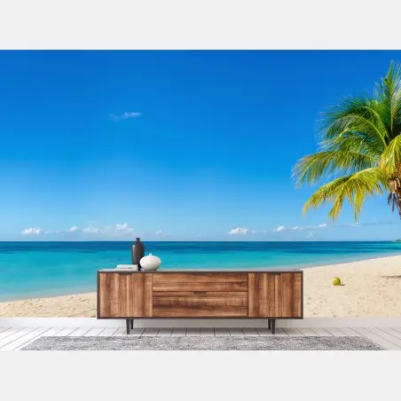 Fotomural paisaje de playa tropical con palmera – Pixers®