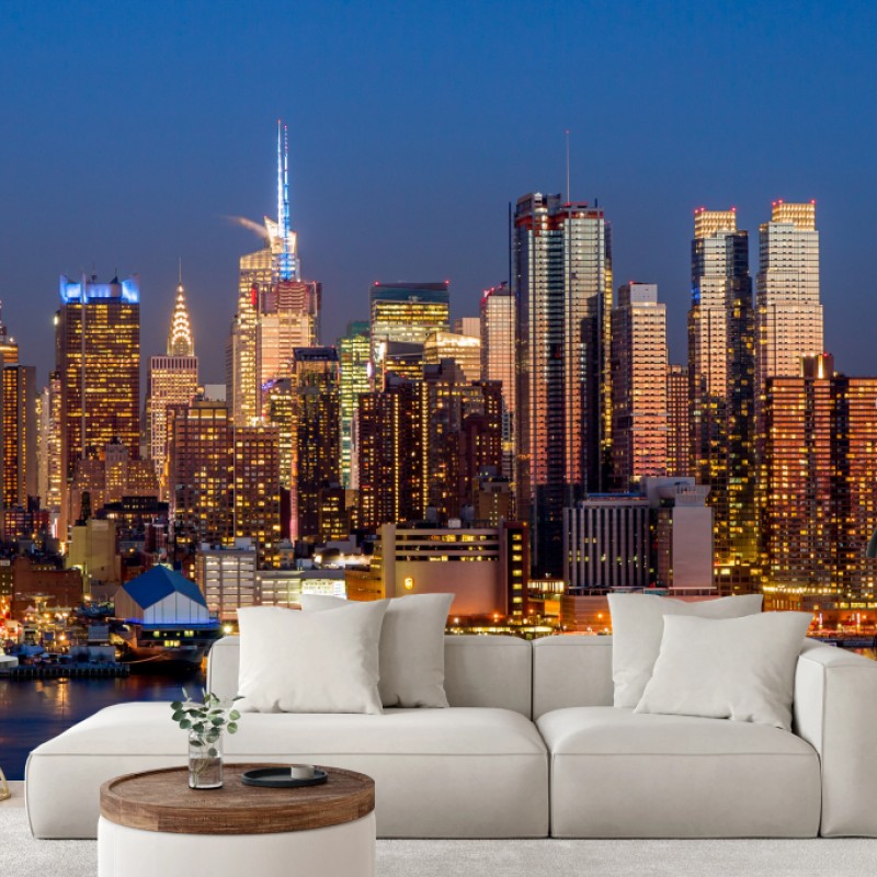Fotomural panorámica nocturna del horizonte de Nueva York