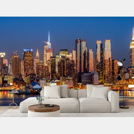 Fotomural panorámica nocturna del horizonte de Nueva York – Pixers®