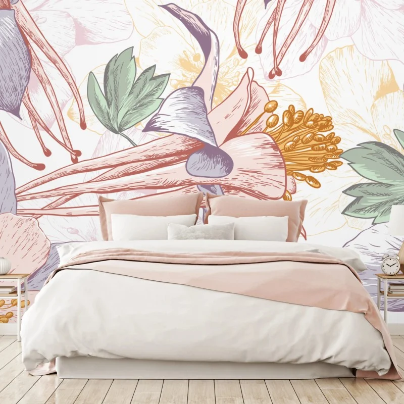 Fotomural diseño floral vintage en tonos pastel