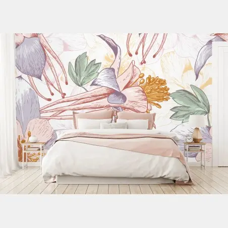 Fotomural diseño floral vintage en tonos pastel – Pixers®