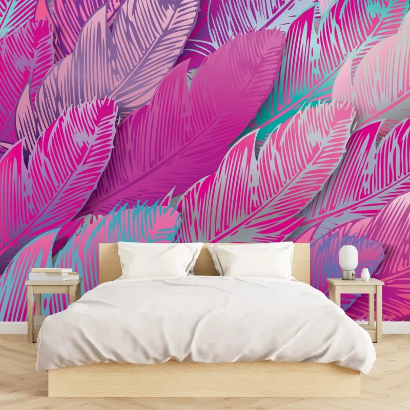 Fotomural arte de plumas rosa iridiscente