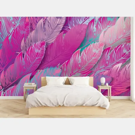 Fotomural arte de plumas rosa iridiscente – Pixers®