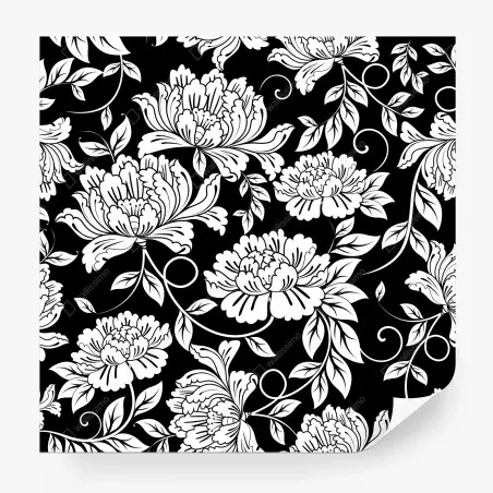 Fotomural motivo floral elegante en blanco y negro – Pixers®
