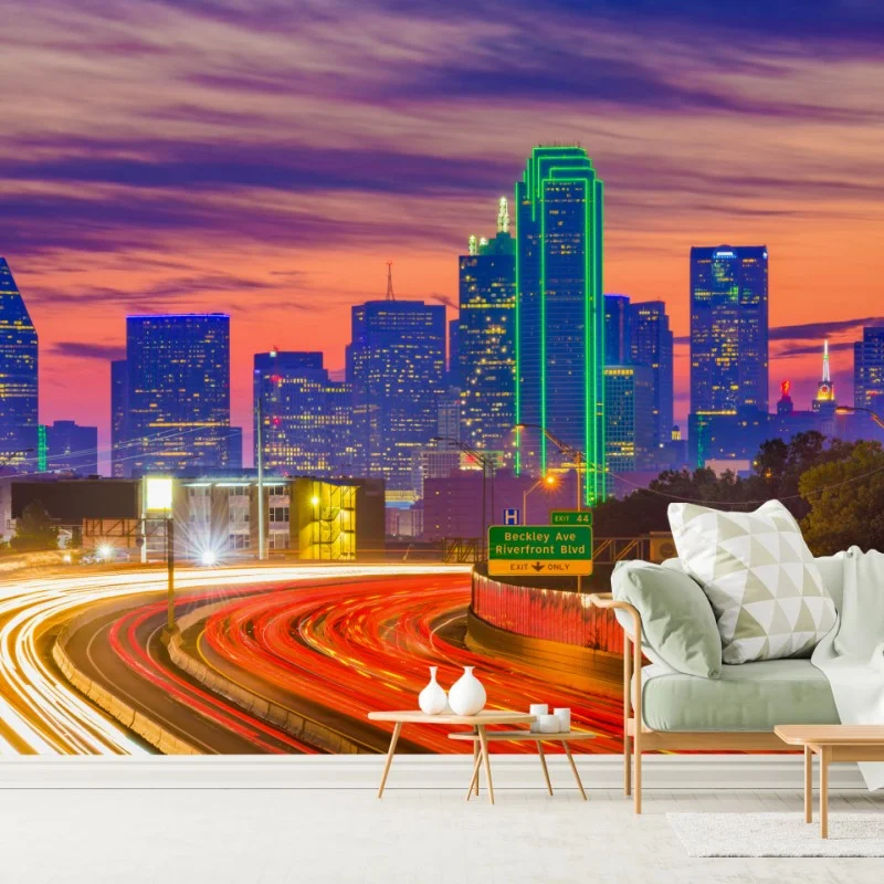 Fotomural atardecer vibrante sobre Dallas
