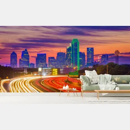 Fotomural atardecer vibrante sobre Dallas – Pixers®