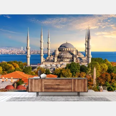 Fotomural panorámica de la mezquita de Estambul al atardecer – Pixers®