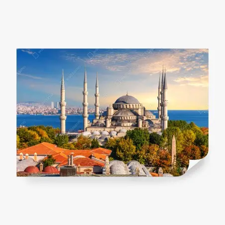 Fotomural panorámica de la mezquita de Estambul al atardecer – Pixers®