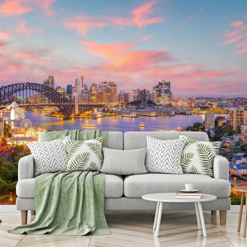Fotomural atardecer en Sydney: horizonte vibrante sobre la bahía