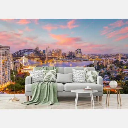 Fotomural atardecer en Sydney: horizonte vibrante sobre la bahía – Pixers®