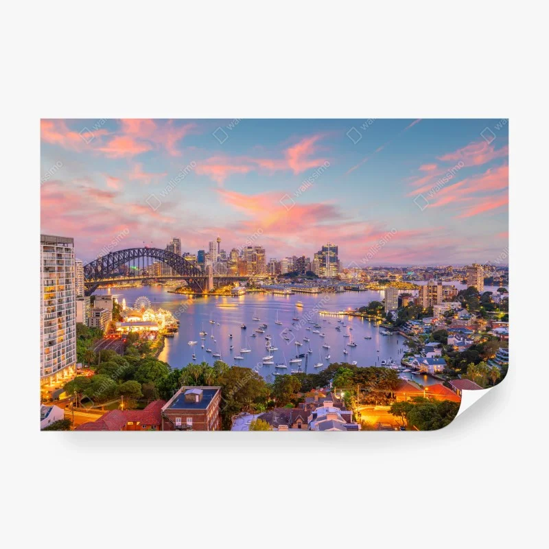 Fotomural atardecer en Sydney: horizonte vibrante sobre la bahía