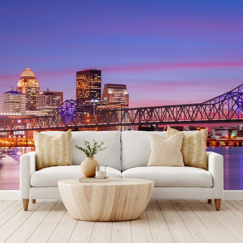 Fotomural atardecer en Louisville: horizonte reflejado sobre el río
