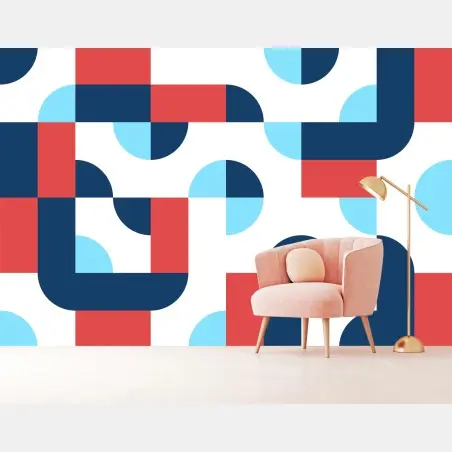 Fotomural diseño geométrico en paleta azul y coral – Pixers®