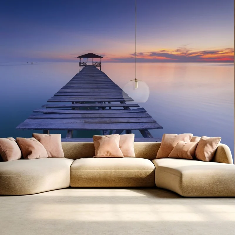 Fotomural muelle al atardecer sobre aguas serenas