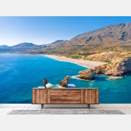 Fotomural paisaje costero de aguas turquesa y acantilados – Pixers®
