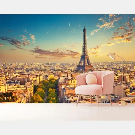 Fotomural amanecer dorado sobre la Torre Eiffel en París – Pixers®